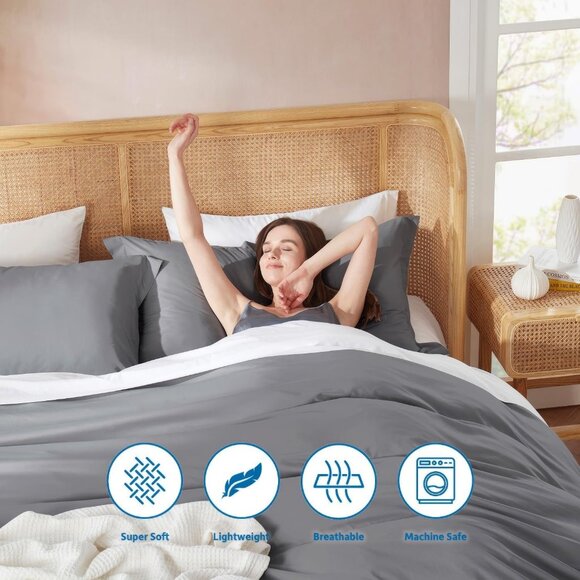 NWT Nestl Grey Duvet Cover Soft Double Brushed King Duvet Cover Set, 3 Pc Set - Picture 4 of 7